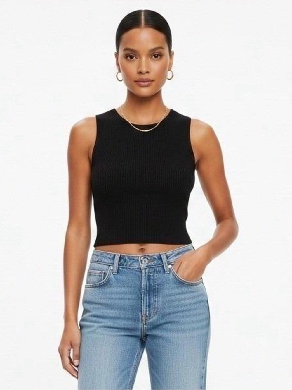 House of Harlow 1960 Black Ribbed Cropped Tank